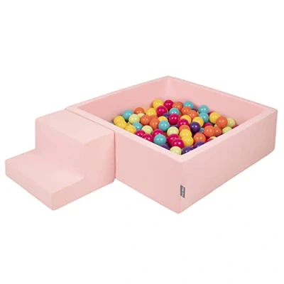 Afbeelding van KiddyMoon Foam Speeltuin Met Vierkant Ballenbad (200 ballen), Roze:Lichtgroen/Geel/Turq/Oranje/Donkergroen/Paars