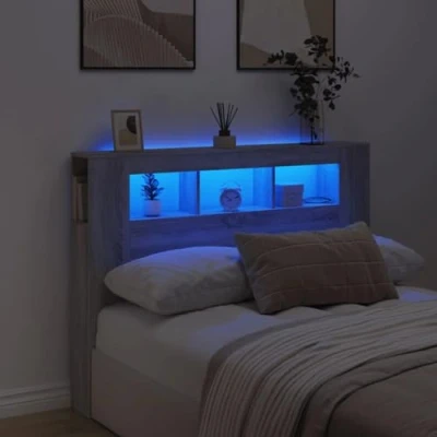 Afbeelding van Hoofdeinde met LED 140x18,5x103,5 cm bewerkt hout grijs sonoma