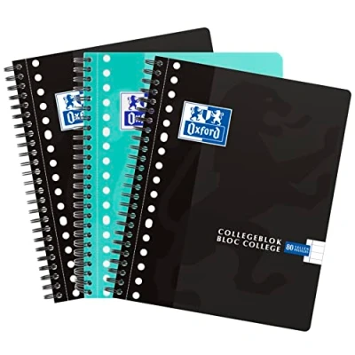 Afbeelding van Oxford School College Blok 3 delig A5 gelinieerd 80 vellen 17 gaten 90 g voordeel kostuum zwart/turquoise
