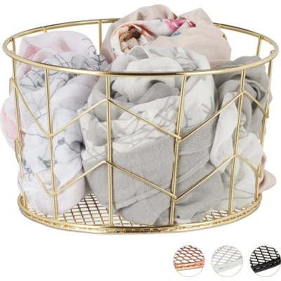 Afbeelding van Relaxdays draadmand metaal opbergmand metalen mand decoratie rond goud