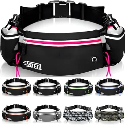 Afbeelding van Hardloopriem, sportheuptas met zachte drinkfles, flessenhouder, waterdicht, voor heren en dames, smartphone, iPhone, Samsung Galaxy, comfortabel, joggen, hardlopen, wandelen, Roze, hardloopriem