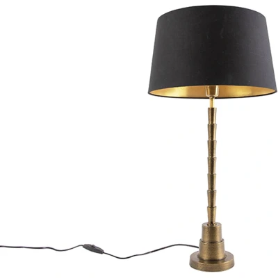 Afbeelding van QAZQA Art deco tafellamp brons met katoenen kap zwart 35 cm Pisos
