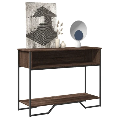 Afbeelding van Wandtafel 100x35x74,5 cm bewerkt hout bruin eikenkleurig