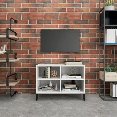 Afbeelding van Tv meubel met metalen poten 69,5x30x50 cm wit