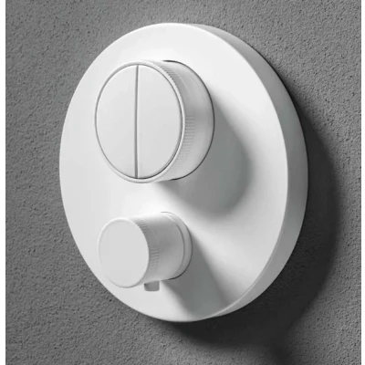 Afbeelding van SB Push Round Inbouw thermostaatkraan met drukknop omsteller en volumeregelaar mat wit 1208955067