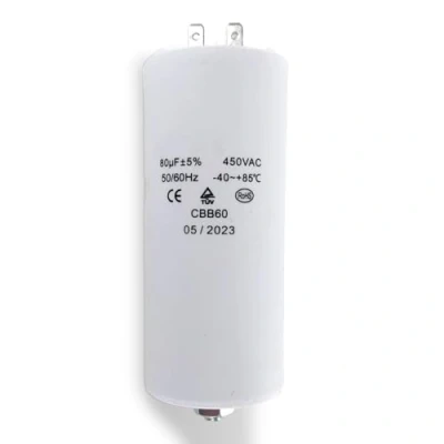 Afbeelding van DEKAROX Universele condensator 80 µF 450 V Ø 55 x 120 mm met AMP aansluitingen 6,3 bevestigingsschroef M8 CBB60 start en racecondensator voor huishoudelijke apparaten