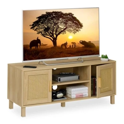 Afbeelding van Relaxdays tv meubel met poten tot 50 inch kabeldoorvoer 115 cm