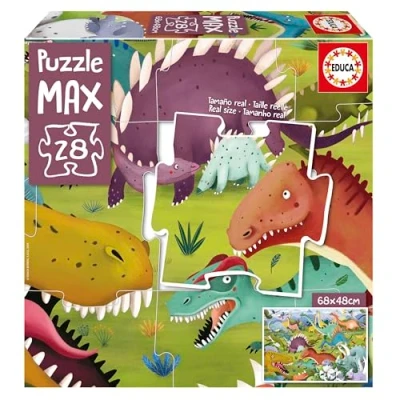 Afbeelding van Educa Max kinderpuzzel met leuke dinosaurusafbeelding. 28 grote onderdelen, gemakkelijk te hanteren en aan passen. Ideaal voor vloermontage (19954)