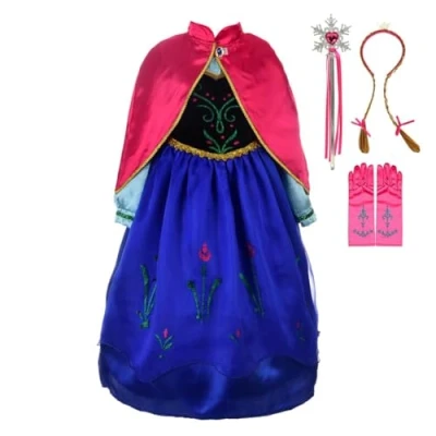 Afbeelding van Lito Angels Prinses Anna kostuum met cape en accessoires, halloween, verjaardagsfeestje, leeftijd 4 5