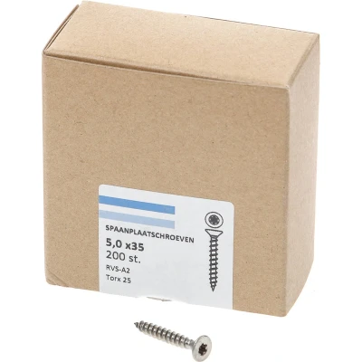 Afbeelding van Spaanplaatschroef RVS 5,0 x 35 mm, Torx25 (200 stuks)