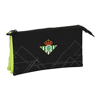 Afbeelding van Pennenetui met 3 vakken Real Betis Balompié Zwart Limoen 22 x 12 cm