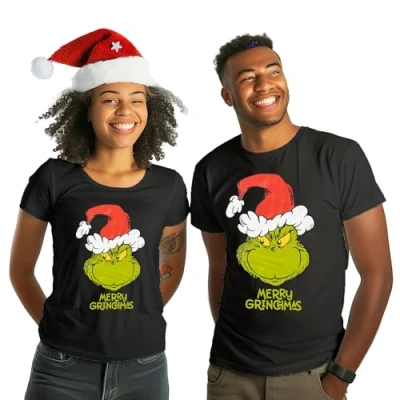 Afbeelding van The Grinch uniseks T shirt met ronde hals en korte mouwen voor dames heren, zwart, zwart.