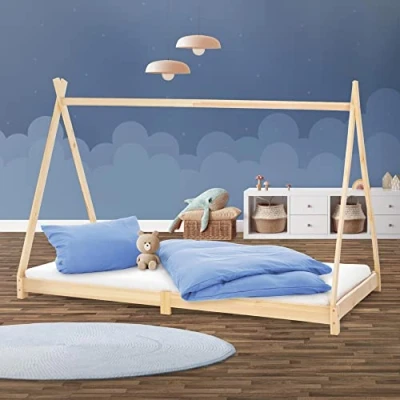 Afbeelding van Kinderbed Tipi met lattenbodem 90x200 cm naturel hout ML Design