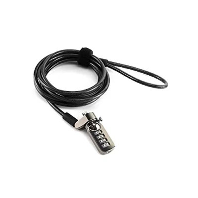 Afbeelding van QWORK® Laptopslot met T vergrendelingsmechanisme, 4 cijferige wachtwoordbeveiliging en 2 m snijbestendige stalen kabel ter bescherming van je pc/computer