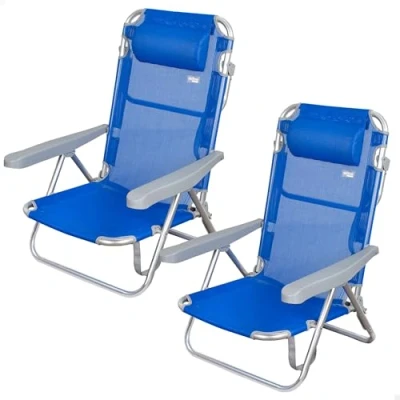 Afbeelding van AKTIVE Set van 2 klapstoelen voor strand, tuin, terras of camping, 5 verschillende posities, afmetingen 48 x 46 84 cm, hoogte 21 versterkt, met draaggreep