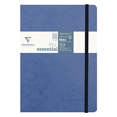 Afbeelding van Clairefontaine 793424C Collection Age Bag Notitieboek, elastisch, genaaid, MyEssential blauw, A5, 14,8 x 21cm, 192 genummerde pagina&#039;s, kleine ruitjes, ivoorkleurig papier, 90 g, omslag met