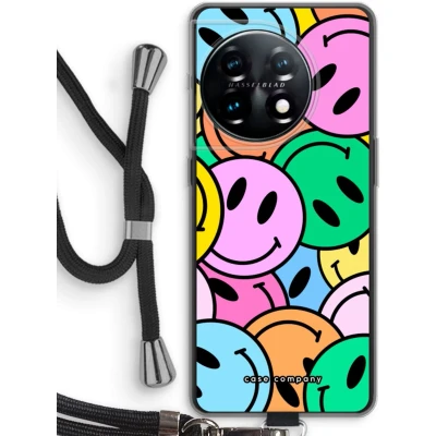 Afbeelding van Case Company® hoesje met Koord geschikt voor OnePlus 11 Smiley N1 Telefoonhoesje Zwart Bescherming aan alle Kanten en Over de Schermrand