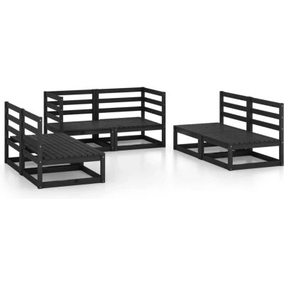 Afbeelding van vidaXL 6 delige Loungeset massief grenenhout zwart