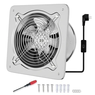 Afbeelding van FanGoFast Afzuigventilator, 200 mm, 980 m3/u, stil, met terugslagklep, krachtige wandventilator EU stekker, voor keuken, badkamer, garage, kelder