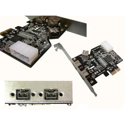 Image de KALEA INFORMATIQUE Carte Controleur PCIE FIREWIRE 800 IEEE1394B sur port PCI EXPRESS 1x (PCI E) 2+1 Sorties Chipset TI TEXAS INSTRUMENTS