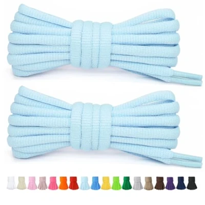Afbeelding van Stepace 2 paar ronde veters, 60 cm, voor sneakers, lengte 200 18 kleuren, veters schoenen, lichtblauw (lichtblauw)