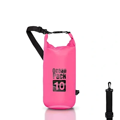 Afbeelding van Waterdichte Rugzak 5/10/20L Liter, Dry Bag Zee, Pouch Case Verstelbare Schouderriem voor Boot Vissen Rafting Strand Watersport, Beschermen Telefoon/Zilver/Kaart/Sleutel, Roze,