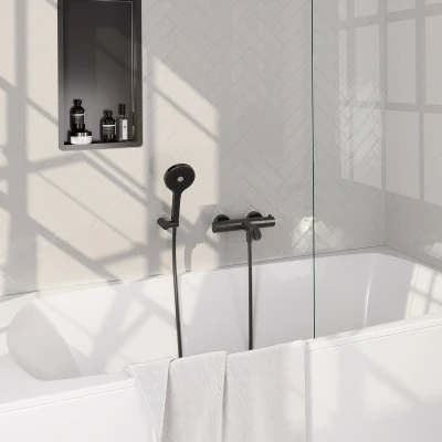 Afbeelding van Brauer gunmetal Edition Badkraan douchegarnituur handdouche rond 3 standen gladde knop PVD geborsteld