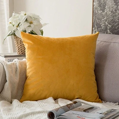 Afbeelding van MIULEE Fluweelzachte decoratieve luxueuze vierkante kussensloop voor woonkamer, bank, slaapkamer, met onzichtbare rits, 60 x cm, 1 stuk, oranjegeel