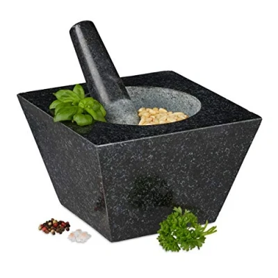 Afbeelding van Relaxdays vijzel en stamper granieten mortier kruidenstamper kruiden vermalen 750 ml