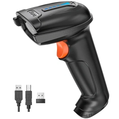 Afbeelding van Tera Draadloze en bekabelde barcodelezer met batterijniveau indicator, 1D digitaal gedrukte barcodescanner 2D QR draagbare handdouche, plug and play, model D5100