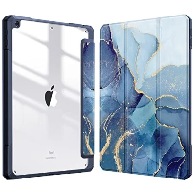 Afbeelding van Fintie Hoes voor iPad 10.2 inch 9e Generatie 2021/8e Gen 2020 /7e 2019 [Ingebouwde Penhouder] Schokbestendige Cover met Transparant Harde Schaal Terug Beschermhoes 10.2, (Z Marmer Blauw)