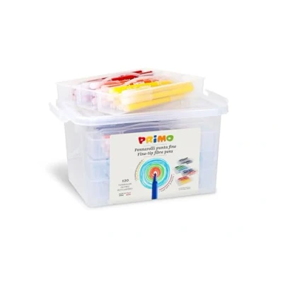Afbeelding van Morocolor PRIMO markers met fijne punt, 120 wasbare markers, kleuretui vakken, 12 heldere en kleuren, punt Ø 2,5 mm, voor kinderen, gemaakt