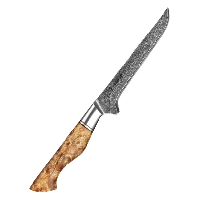 Afbeelding van Professioneel 6&quot; Uitbeenmes (fileermes) VG10 Damascus staal (67 lagen) HEZHEN B30 Series Handvat van Plataanhout met Klinknagel Mozaïek