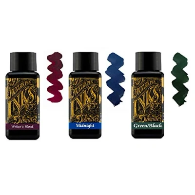 Afbeelding van Diamine Inkt voor vulpen, 30 ml, 3 x flessen, Writers Blood &amp; Midnight Blue Green Black