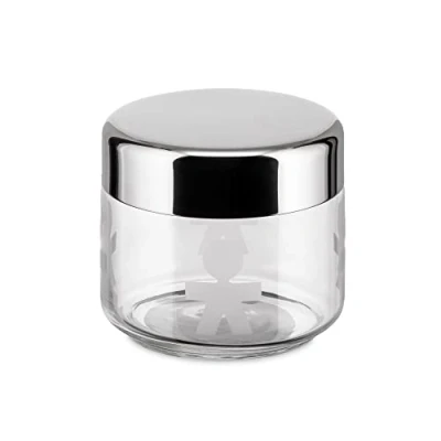 Image de A DI ALESSI AKK35 GIROTONDO BOÎTE DE CUISINE HERMÉTIQUE EN VERRE SÉRIGRAPHIE AVEC COUVERCLE ACIER BRILLANT 50 CL