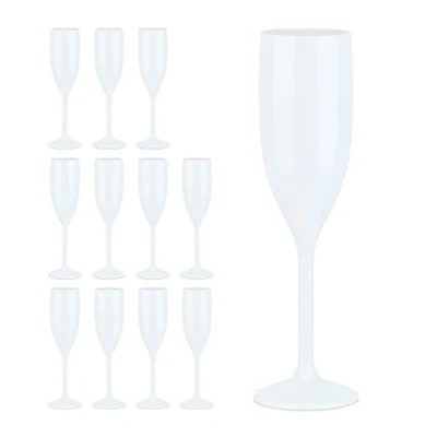 Afbeelding van Relaxdays Plastic champagneglazen 12 stuks cavaglazen herbruikbaar kunststof wit