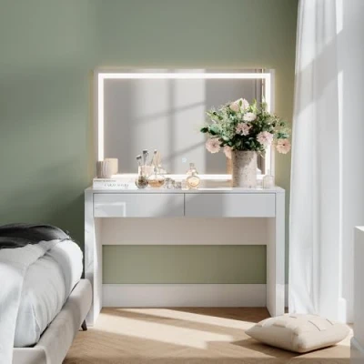 Afbeelding van Vicco AnnabelleKaptafel 110 cm met LED spiegel Wit hoogglans/wit