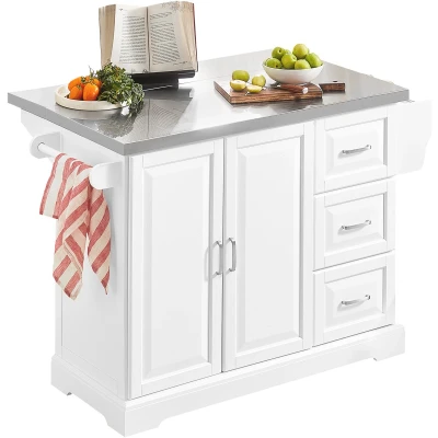 Afbeelding van SoBuy FKW41 ST Luxe keukenwagen met roestvrijstalen plaat, keukenkast 4 verborgen wielen, buffet uittrekbaar werkblad, BHT ca. 130 x 91 46 (+ 25) cm