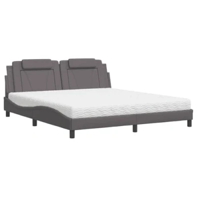 Image de vidaXL Lit avec matelas gris 180x200 cm similicuir3208813