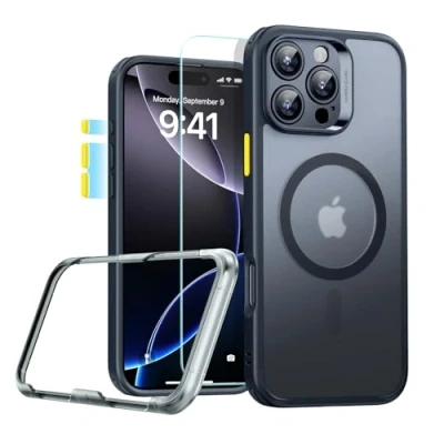 Afbeelding van ESR Classic Pro HaloLock Hoesje + Tempered Glass Geschikt voor Apple iPhone 16 Back Cover Compatibel met MagSafe Screen Protector Camera Bescherming Frosted Zwart