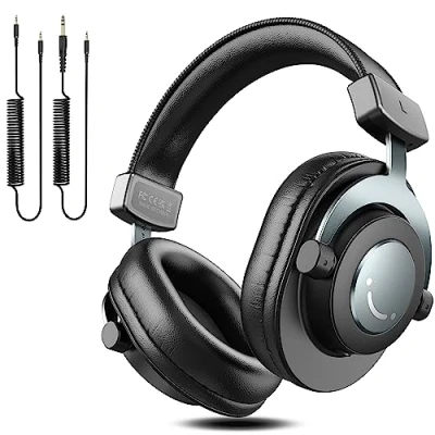 Image de FIFINE casque supra auriculaire avec câble, de studio jack 6,35 et 3,5 mm pilote 50 mm, DJ fermé pour moniteur, studio, podcast, enregistrement, téléphone portable, PC, mixeur,