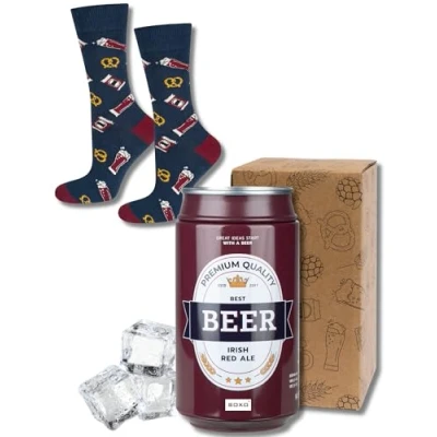 Afbeelding van Soxo Bierblik met biersokken voor heren, grappige cadeau sokken, maat 40 45, 1 4 paar