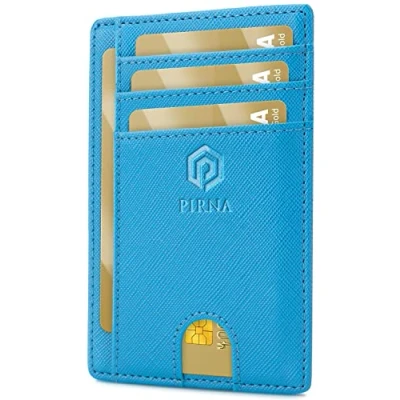 Afbeelding van PIRNA Slanke portemonnee voor heren, minimalistische creditcardhouder met RFID blokkering, lichtgewicht geschenkdoos, Hemelsblauw