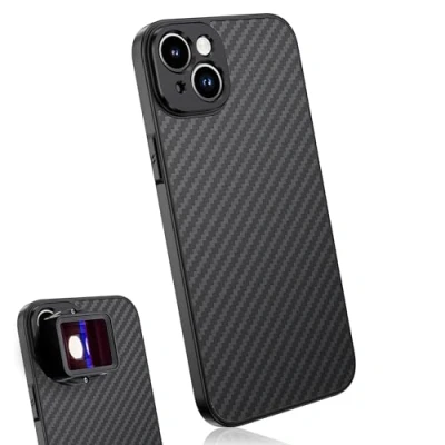 Afbeelding van MOJOGEAR 17mm lens case voor iPhone 15 — Schroefdraad macrolens, telelens, anamorphic of DOF adapter Stevig hoesje Carbon Zwart