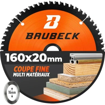 Afbeelding van BAUBECK Zaagblad van 160 x 20 mm met verloopring 16 mm, multimateriaal, cirkelzaagblad voor hout, aluminium, metaal enz.,