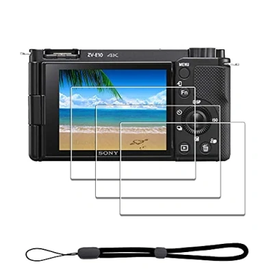 Afbeelding van 3 x screenprotector voor Sony, Alpha, ZV E10, ZVE10, polsband van gehard glas, iDaPro eenvoudig te installeren
