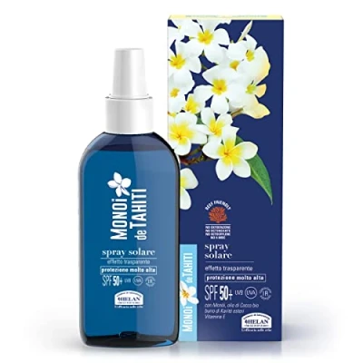 Afbeelding van Helan, Monoï de Tahiti zonnespray 50+ transparant lichaam, zonnebrandcrème met kokosolie, pure esters sheaboter en vitamine E, SPF zonwering zeer hoog, vetvrij niet