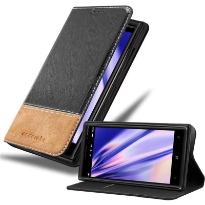 Afbeelding van Cadorabo Hoesje geschikt voor Nokia Lumia 830 in ZWART BRUIN Beschermhoes met magnetische sluiting, standfunctie en kaartvakje Book Case Cover Etui