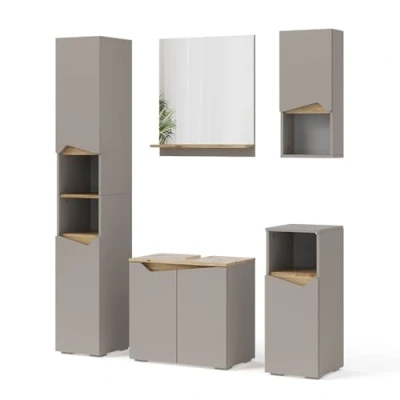Afbeelding van Vicco Badkamermeubelset Marelle, Grijs/Artisanaal eiken, 5 delen