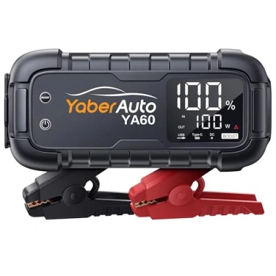 Afbeelding van YaberAuto YA60 externe accu, piekstroom, 6000 A, snel opladen, 45 W, autostarter, met 3,3 inch lcd display, 600 lumen led zaklamp,